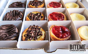 A box of Biteme Cheesecakes